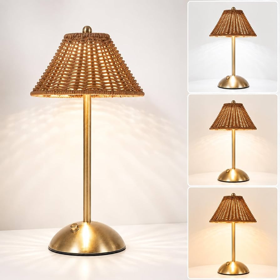 Rattan Lamp Boho Cordless Lamps,LED Rechargeable Touch Reading Light,3 Colors Dimmable Wicker Lig... | Amazon (US)
