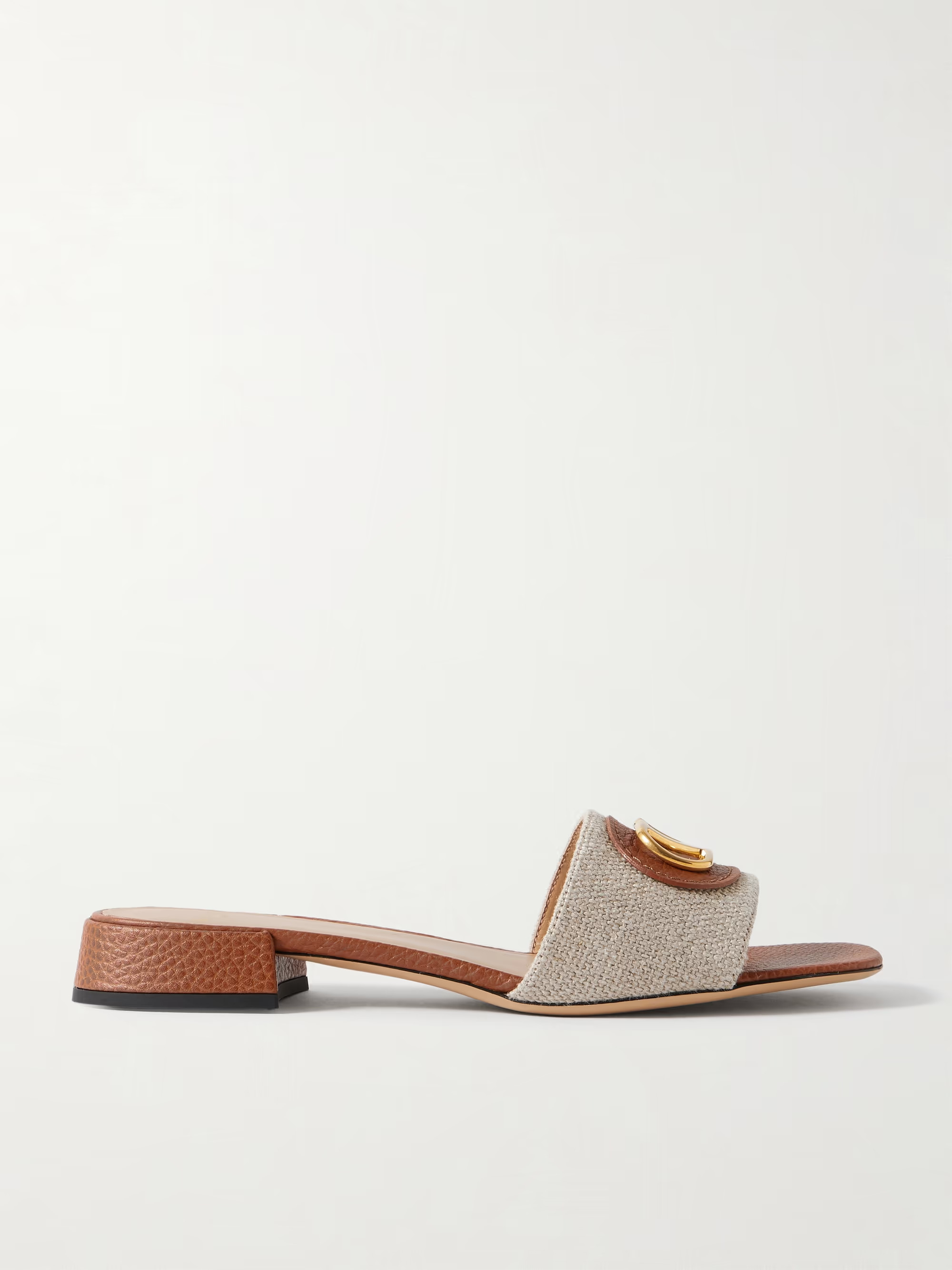 VLogo embellished textured-leather and canvas slides | NET-A-PORTER APAC
