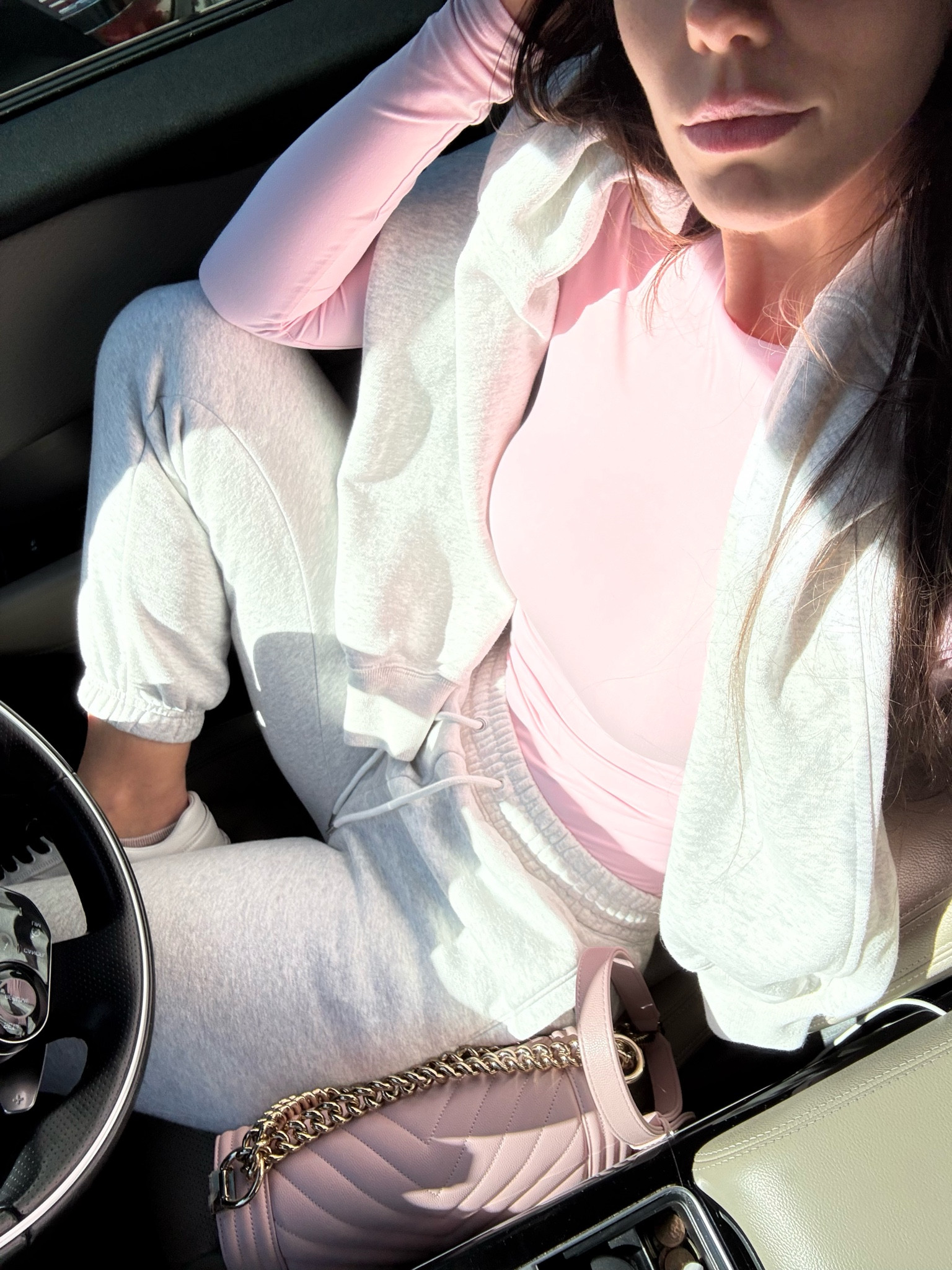 A grey and blush pink combo is always a good idea 💕 also does anyone else drive like this? 🤣 my shirt is out and sold out… but I linked a few other options 🤍

cold outfit ideas, sweatpants, cold weather inspo, cute warm outfit 

#LTKStyleTip #LTKHome #LTKCyberWeek