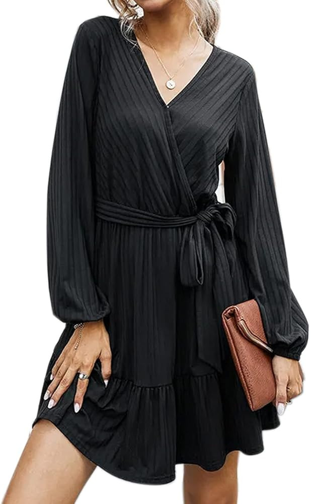 Jayscreate Women's Knit Skater Dress Casual Elastic Empire Waist Black Tunic Shift Flowy Smocked ... | Amazon (US)