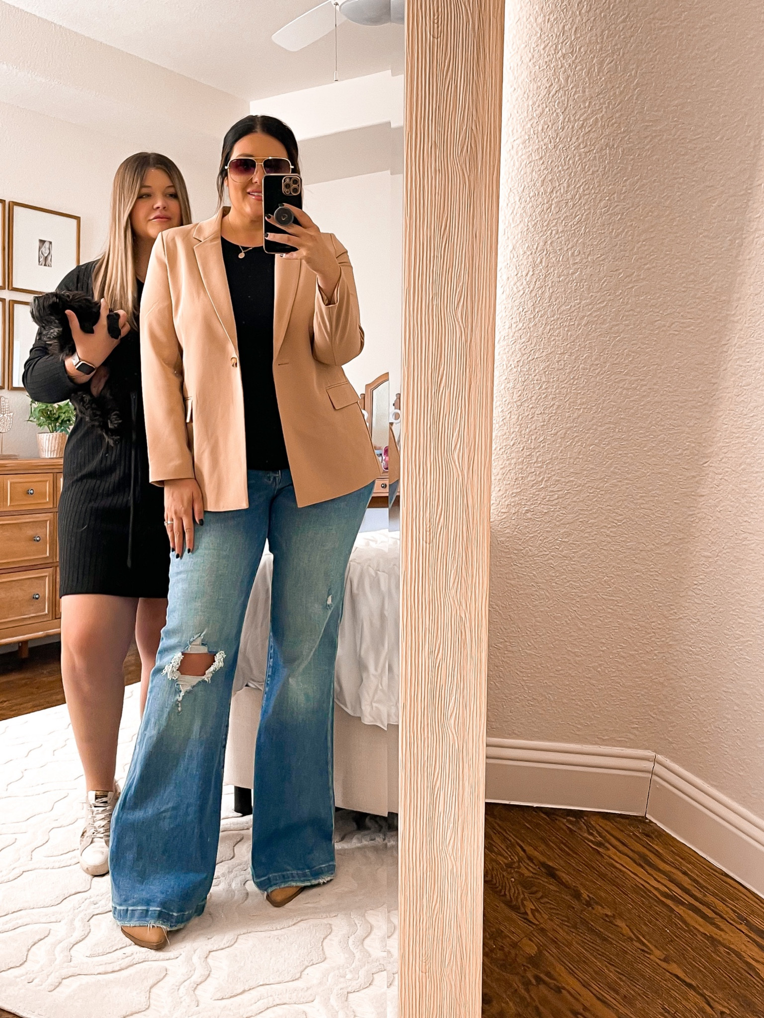 Loving these flare leg jeans from pink lily !! They are on sale for 35 % off with code shop35 for Black Friday! 
Blazer, flair jeans, booties 

#LTKSeasonal #LTKCyberweek #LTKsalealert