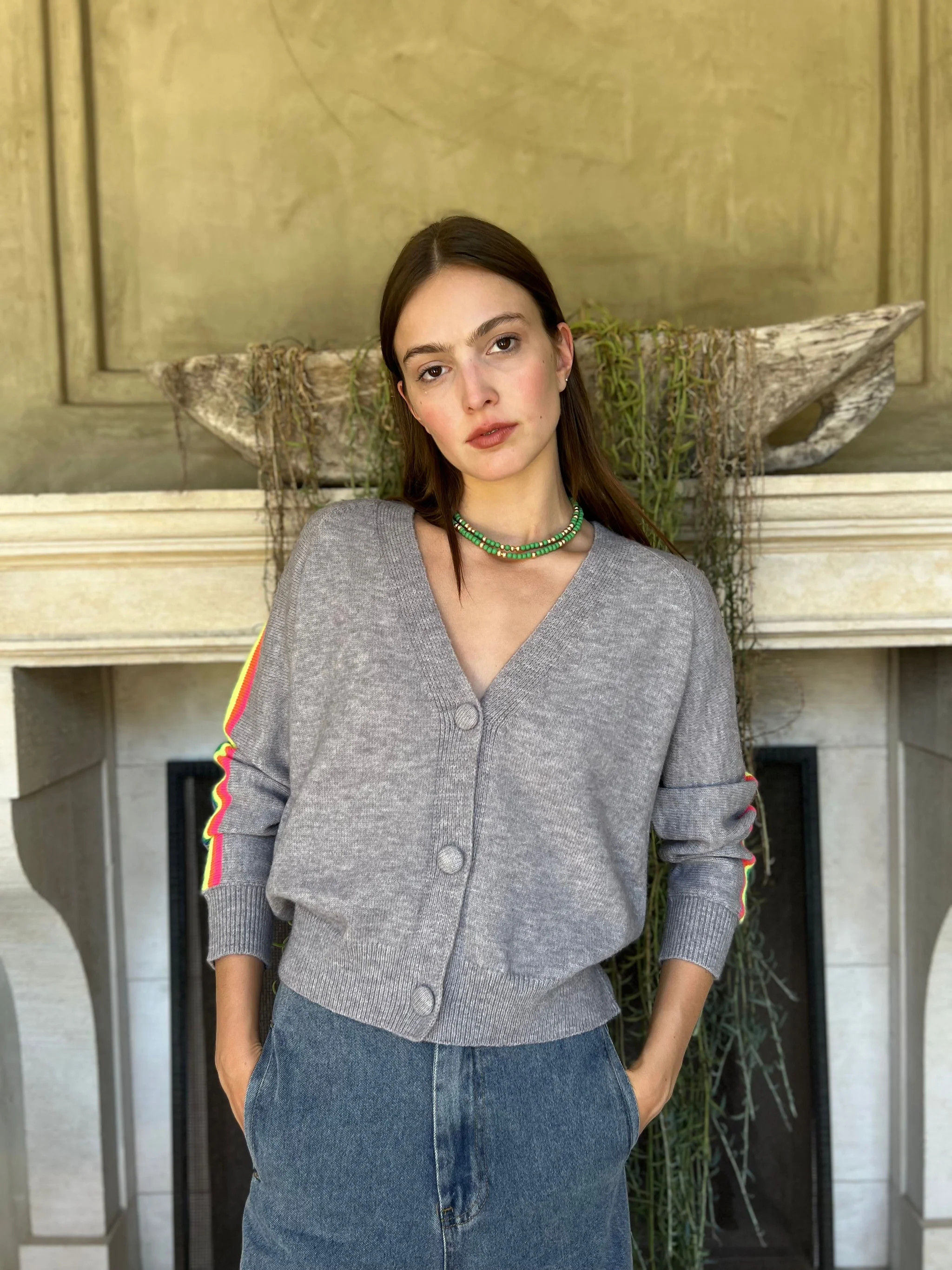 Delaney Cardigan with Multicolored Stripes - Gray | Benaar La