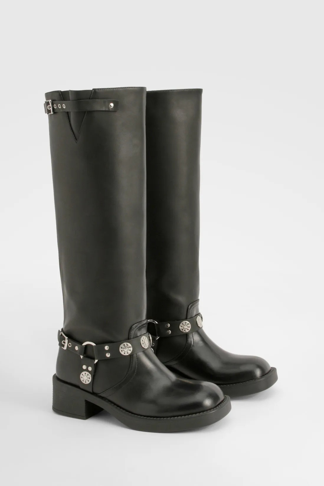 Western Style Buckle Detail Knee High Boots | boohoo (US & Canada)