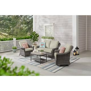 Chasewood Brown 4-Piece Wicker Patio Conversation Set with CushionGuard Biscuit Cushions | The Home Depot