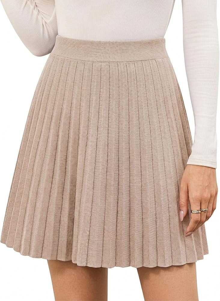 Yusongirl Women Mini Knit Pleated Skirt A Line Elastic High Waist | Amazon (US)