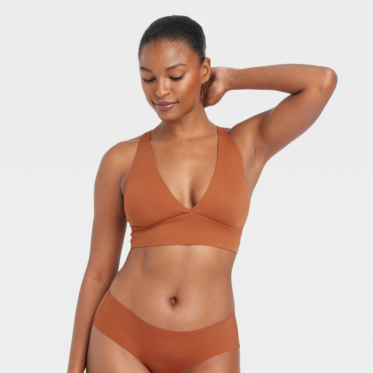 Women's Signature Smooth Longline Bralette - Auden™ Brown M | Target