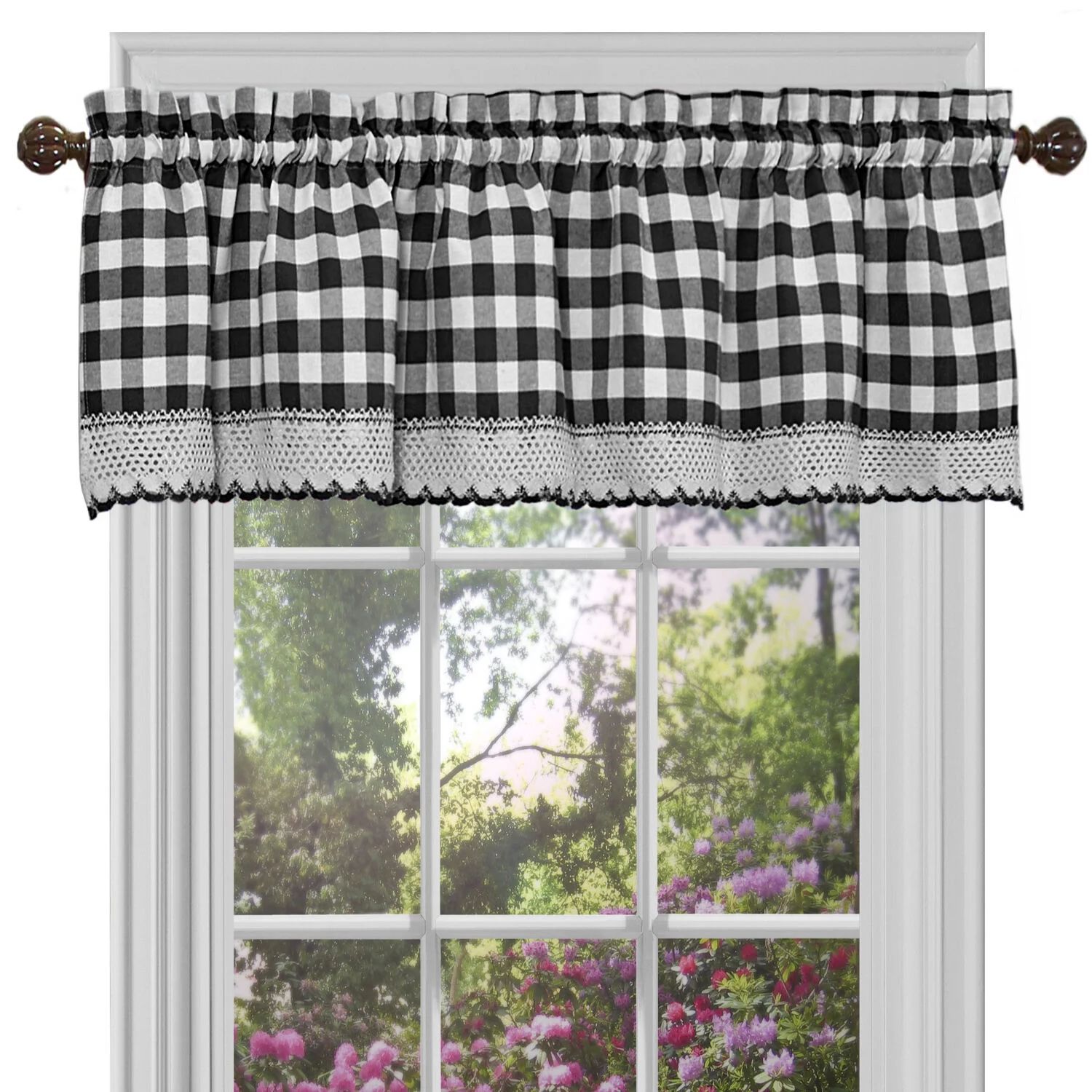 Plaid Checkered Country Farmhouse Rod Pocket Window Valance - Black/White | Walmart (US)