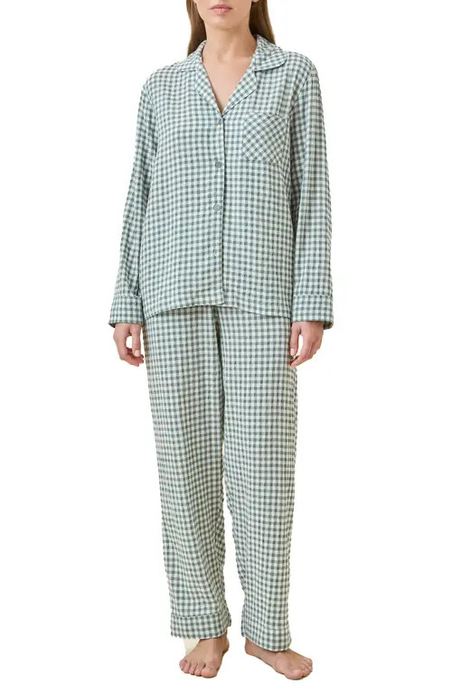 Papinelle Seersucker Gingham Cotton Blend Pajamas in Deep Moss at Nordstrom, Size Medium | Nordstrom