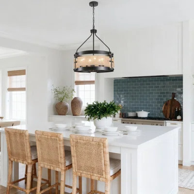 6-Light Farmhouse Chandelier With Rattan Shade, Modern Drum Pendant Light Fixture For Dining Room Kitchen Island Living Room Bedroom Entryway | Wayfair North America