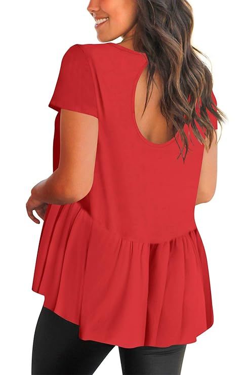 WFTBDREAM Womens Open Back Short Sleeve Casual T-Shirts Tops Blouse | Amazon (US)
