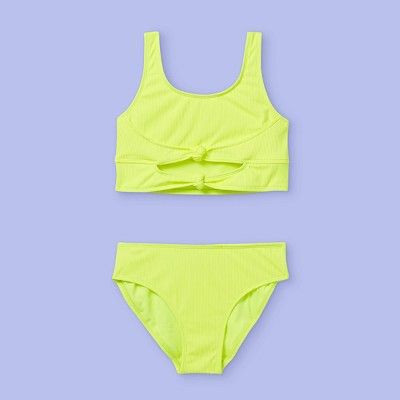 Girls' Ribbed Tie-Front Bikini Set - More Than Magic™ Lime | Target