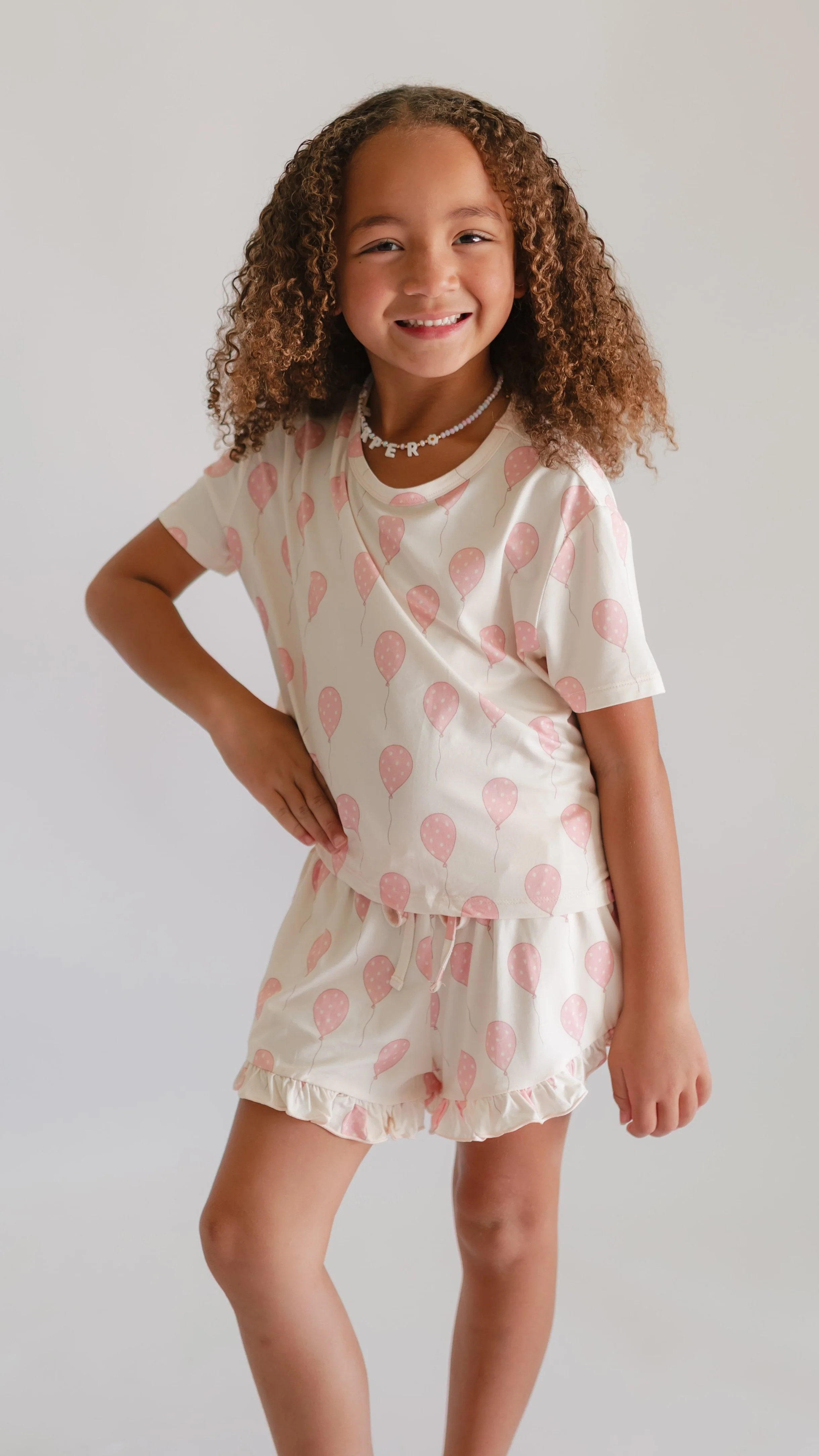 Girl's Ruffle Set in Pink Balloons | Silks Design