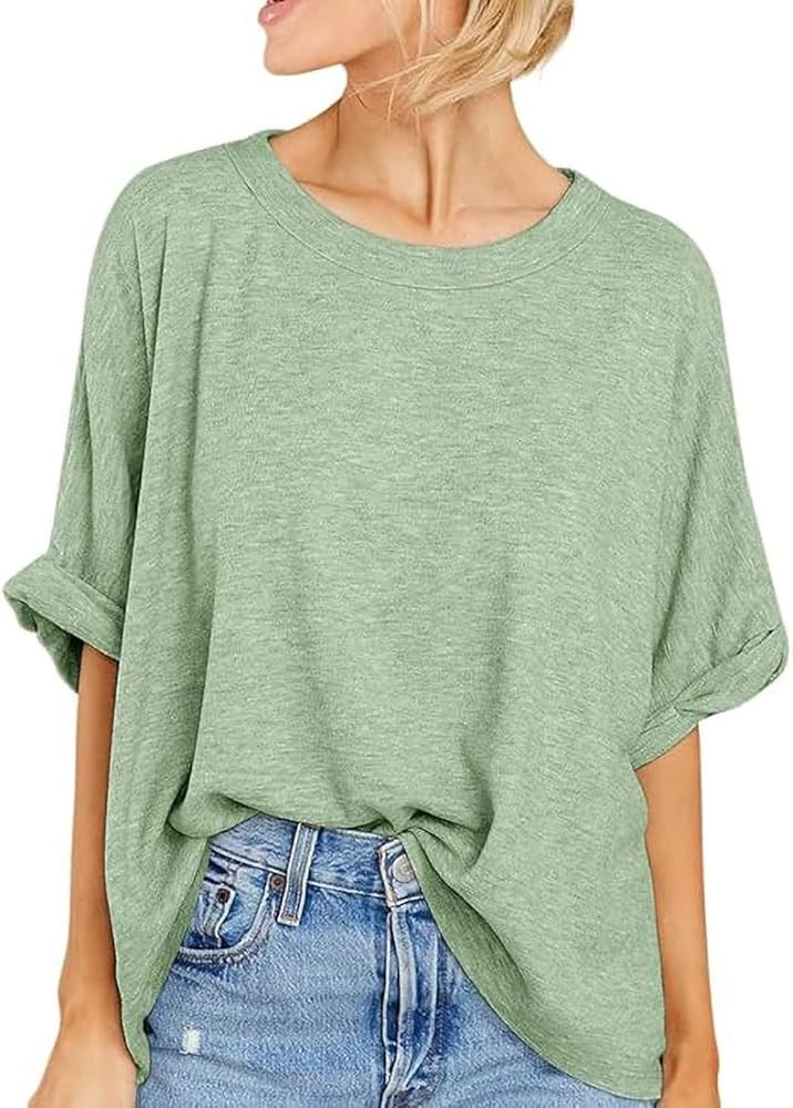 Langwyqu Womens Oversized Tshirts Casual Summer Tops Short Sleeve Loose Fit Tunic T Shirts | Amazon (US)