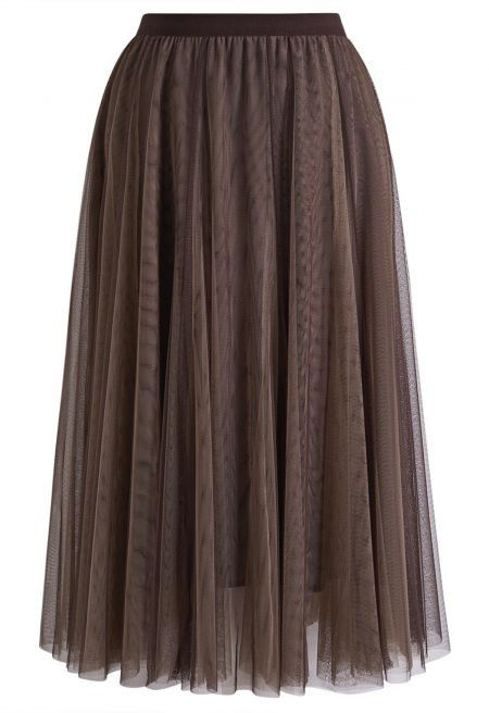 Mixture Color Panelled Tulle Maxi Skirt in Brown for Music Festivals & Beachside Celebrations | Chicwish