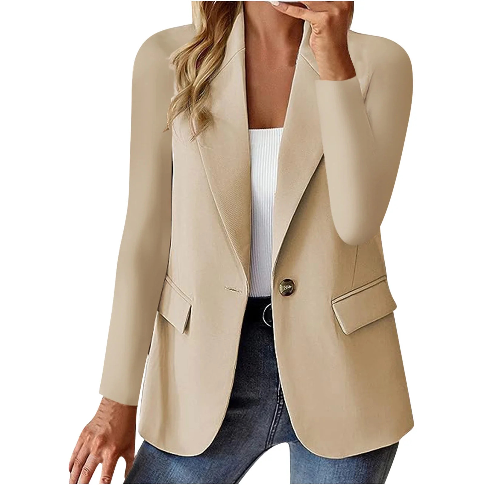 Luxalzxs Blazers for Women Business Casual Long Sleeve Button Open Front Blazer Work Office Jacke... | Walmart (US)
