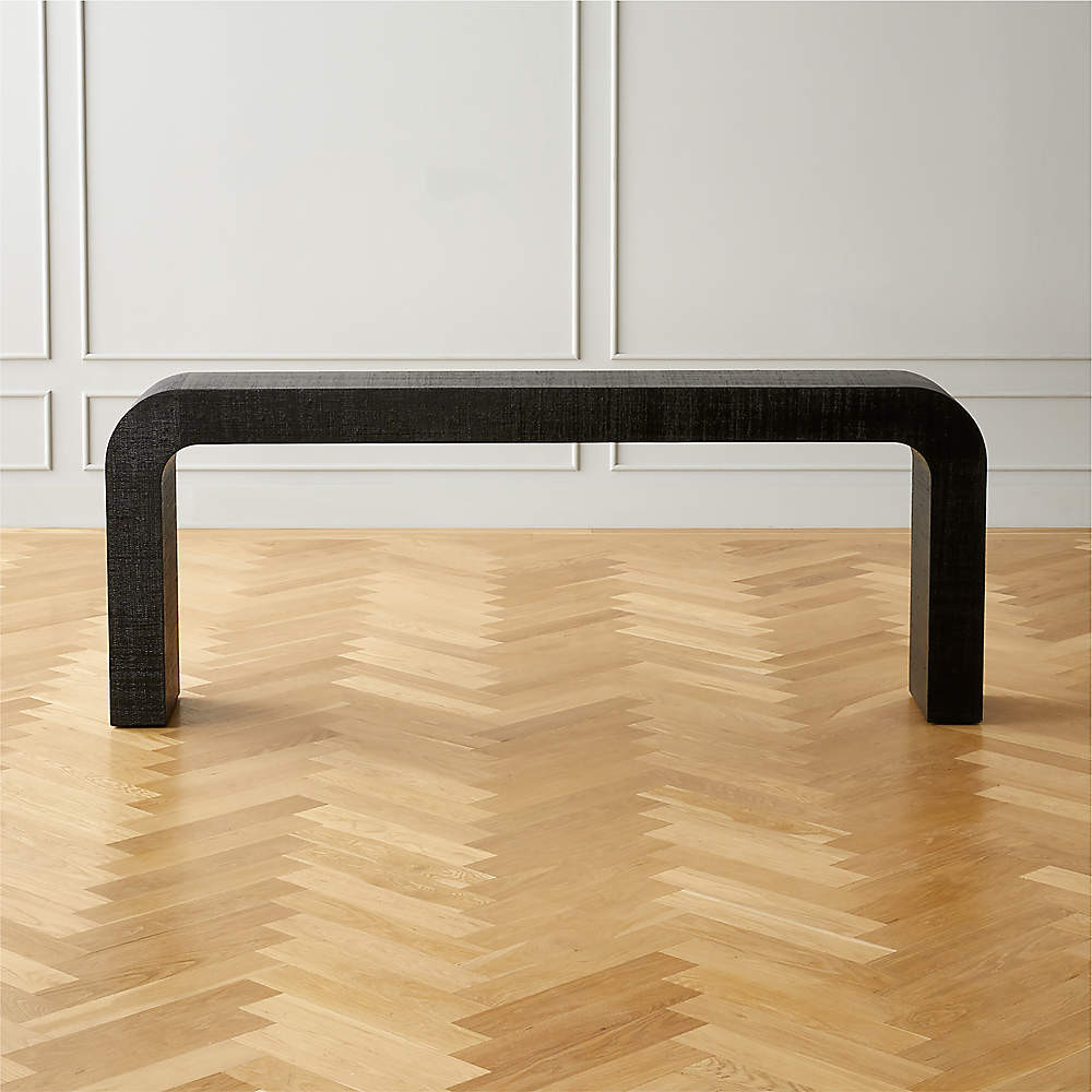 Horseshoe Modern Ivory Lacquered Linen Console Table 80'' + Reviews | CB2 | CB2