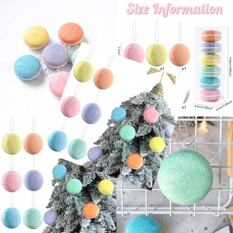 6Pcs Pastel Glittered Aron Ornament Set Candy Aron Shape Christmas Tree Balls Ornaments For New Year Christmas Hanging Holiday Party Decorations Mix 6 Assorted | SHEIN