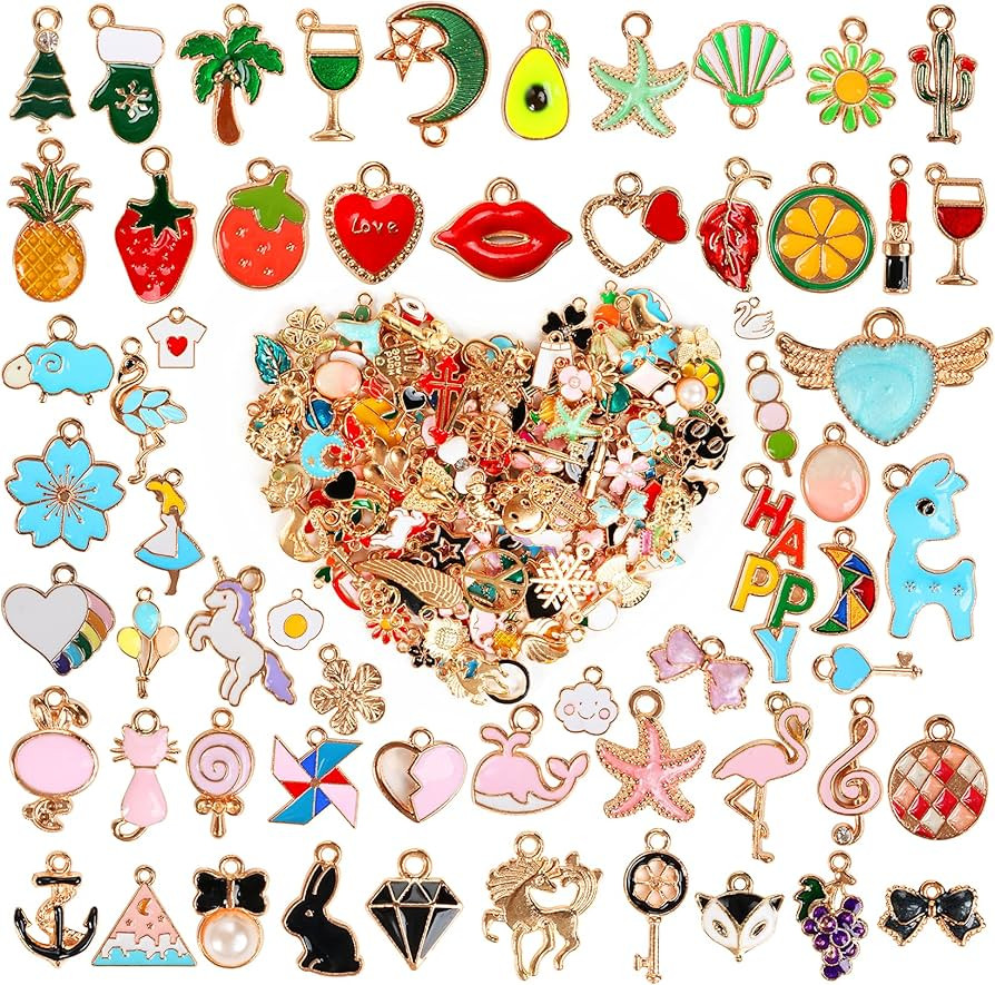 Crweety 460Pcs Charms for Jewelry Making, Assorted Wholesale Mixed Color Plated Bracelet Charms, ... | Amazon (US)