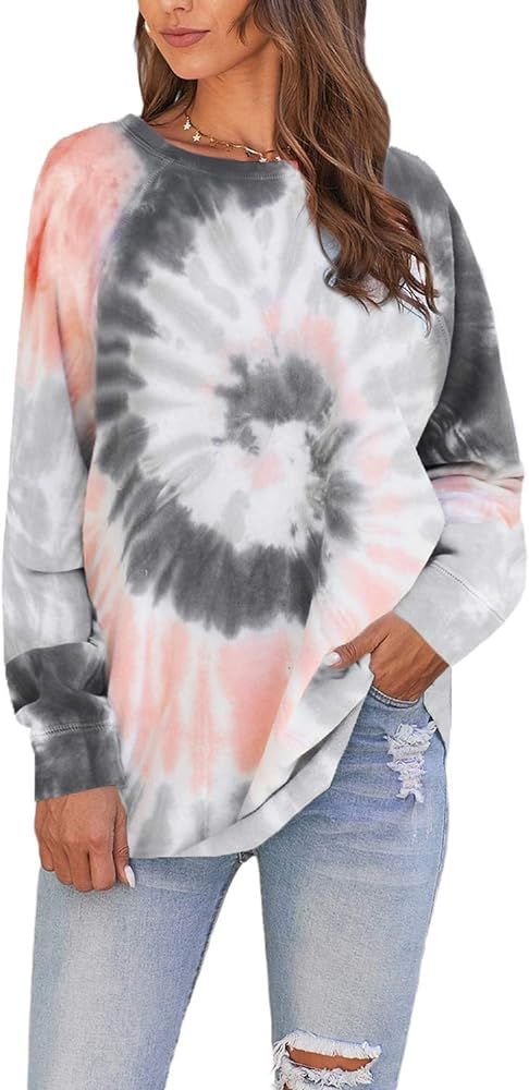 HVEPUO Tie Dye Print Hoodie Long Sleeve Drawstring Pullover Tops Loose Casual Sweatshirt for Wome... | Amazon (US)