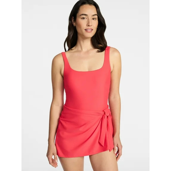 Time and Tru Women's and Women's Plus Size Wrap Swim Dress, Sizes XS-3X | Walmart (US)