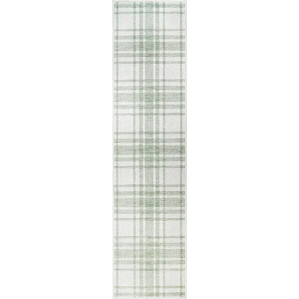 My Texas House Hampshire Plaid Reversible Indoor/ Outdoor Area Rug, Natural Verde, 2' x 8' Runner | Walmart (US)