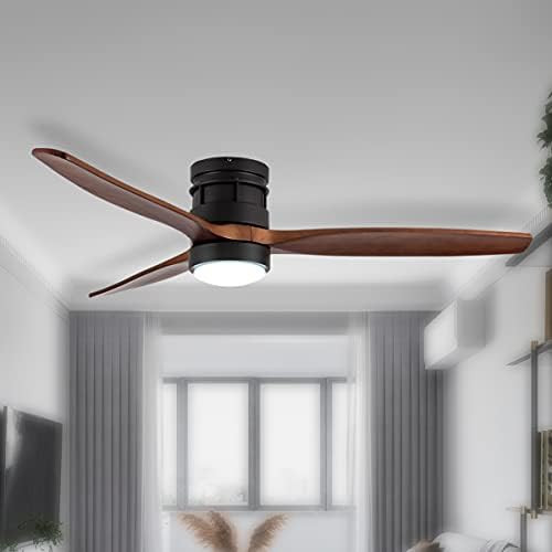 EKIZNSN 52 Inch Modern Outdoor Flush Mount Ceiling Fan with Lights Remote Control, Low Profile Wood  | Amazon (US)