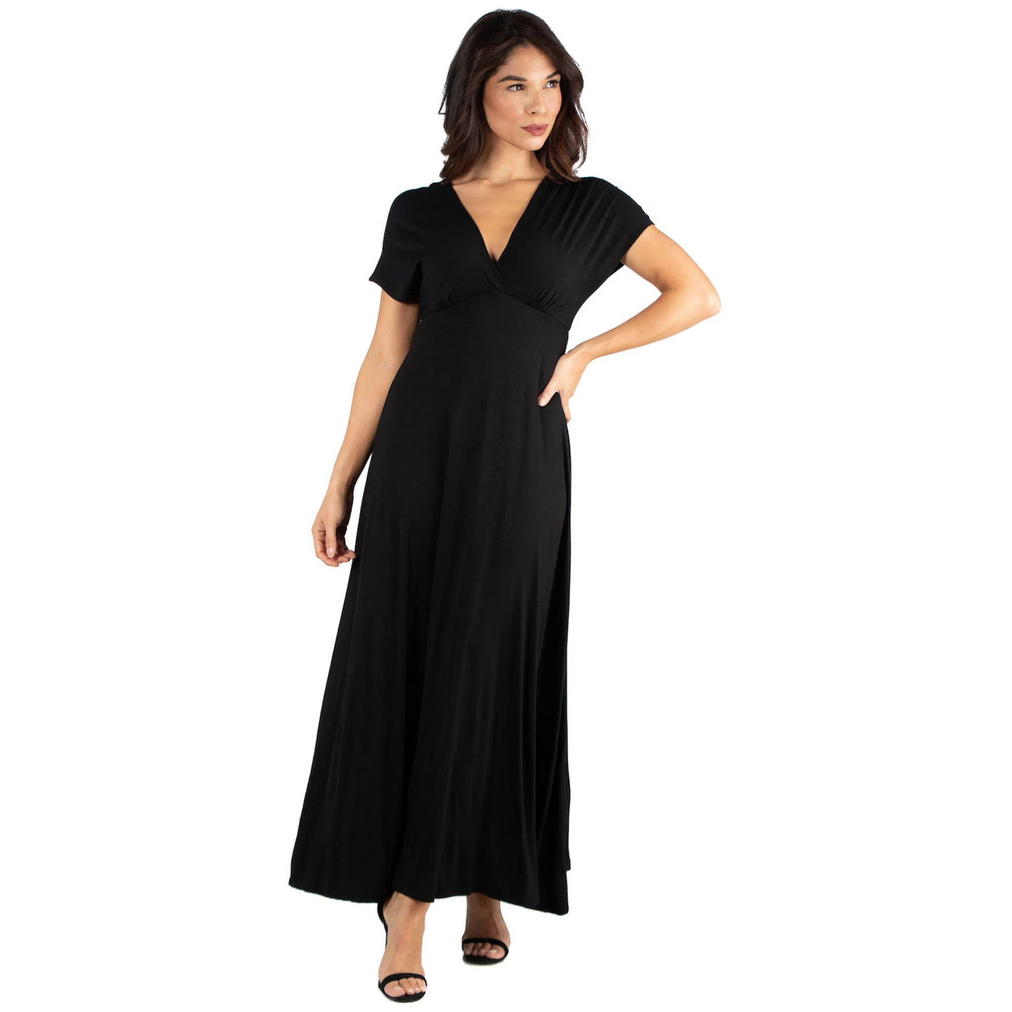 Women's 24seven Comfort Apparel Cap Sleeve V-Neck Maxi Dress | Kohl's
