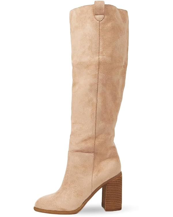 Erocalli Suede Knee-High Boots Fall Boot For Women Chunky Block High Heel Slouch Fashion Boot Rou... | Amazon (US)
