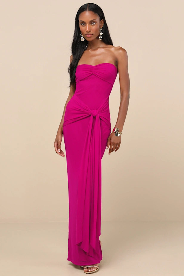 Kaisla Magenta Knotted Strapless Mermaid Maxi Dress | Lulus