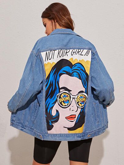 Pop Art Print Back Trucker Denim Jacket | SHEIN