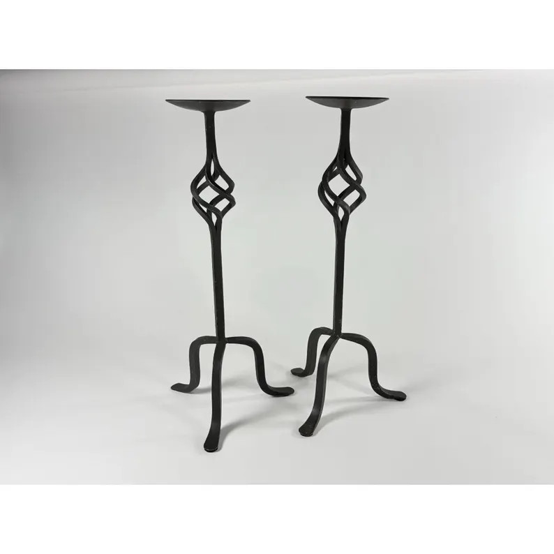 Pair Black Iron Candle Holders With Twisted Design Tripod Base 18" Tall Home Decor | Etsy (Global)