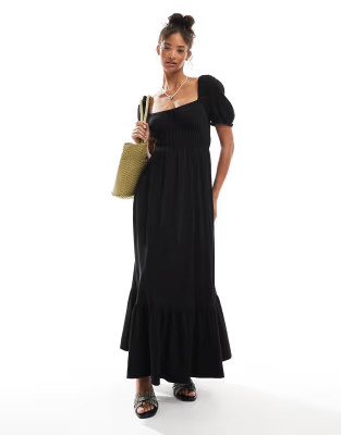 Miss Selfridge puff sleeve maxi dress in black | ASOS | ASOS (Global)