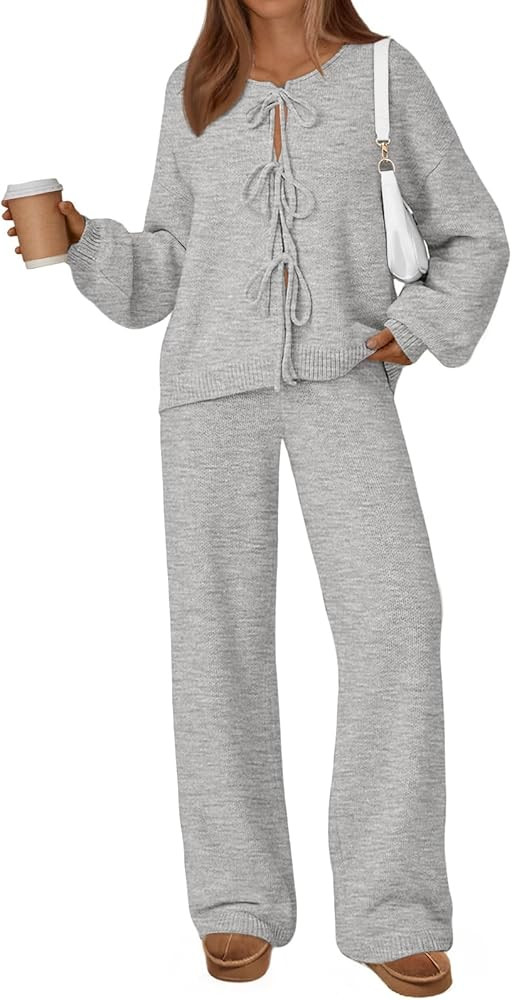 LILLUSORY Womens Lounge Sets 2 Piece Tie Front Oversized Sweater Airport Travel Winter Outfits 20... | Amazon (US)