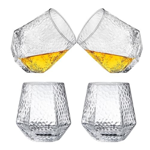 YUHANOER Wine Glasses Set Of 4,Stemless Diamond Shape 10 Oz Iridescent Glassware For Red Wine, Cocktail, Whiskey, Bourbon, Gift for wine lovers (4pcs Hammer pattern) | Amazon (US)