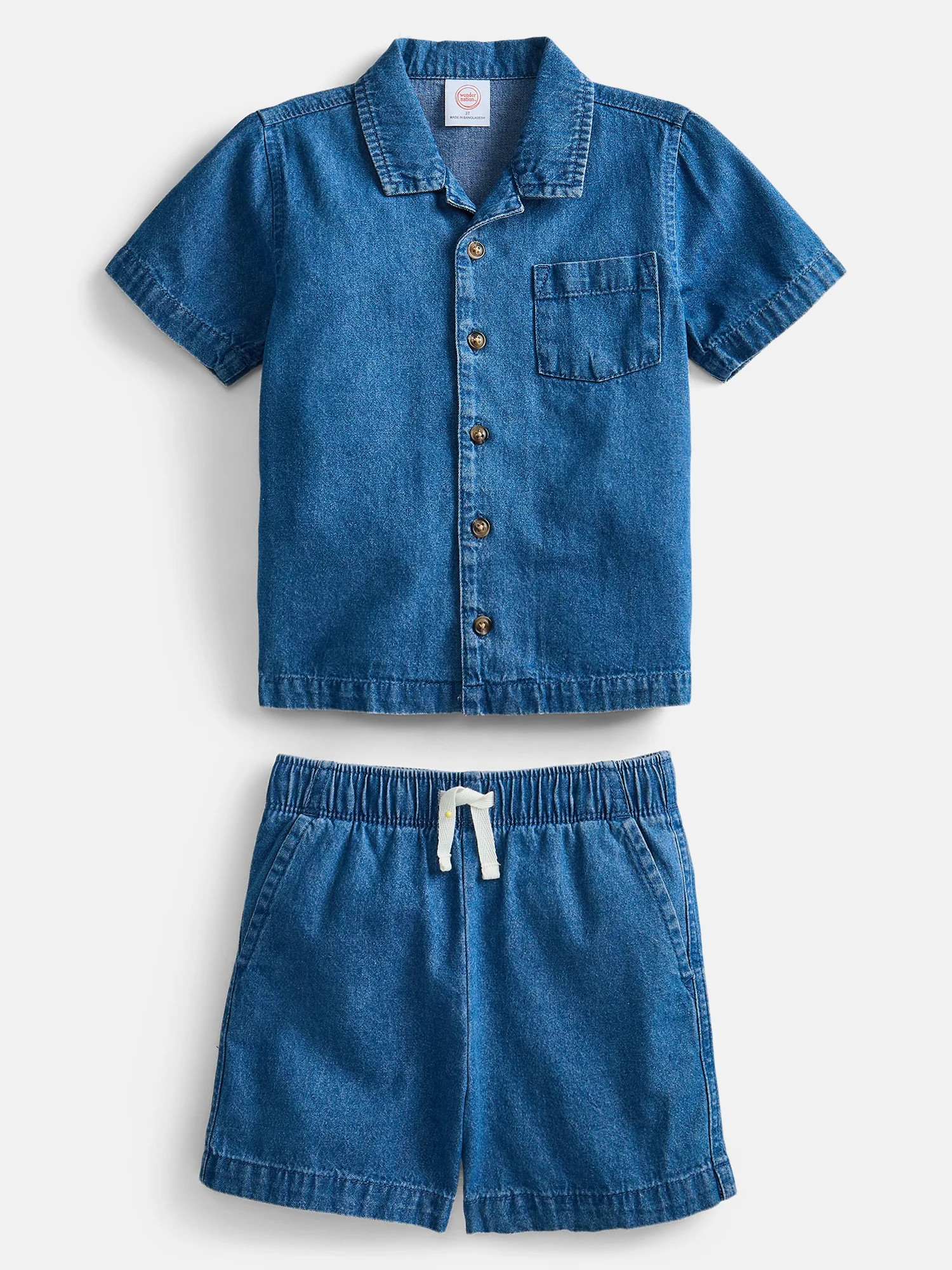 Wonder Nation Toddler Boys Chambray Shirt and Short Set, 2 Piece, Sizes 12M-5T - Walmart.com | Walmart (US)