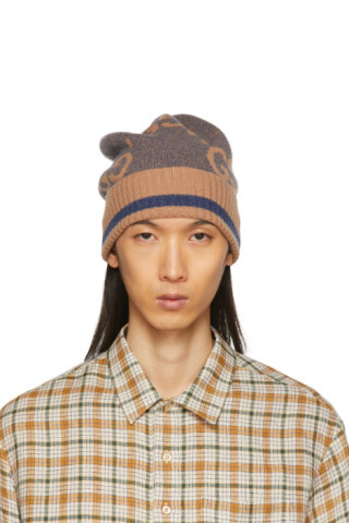 Blue & Brown Cashmere Beanie | SSENSE