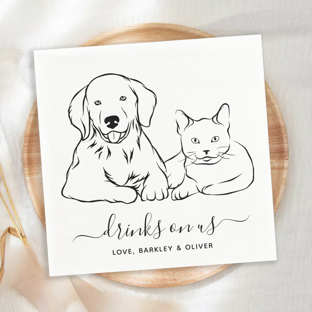 Simple Drinks On Us Minimal Dog Cat Pet Wedding  Napkins | Zazzle