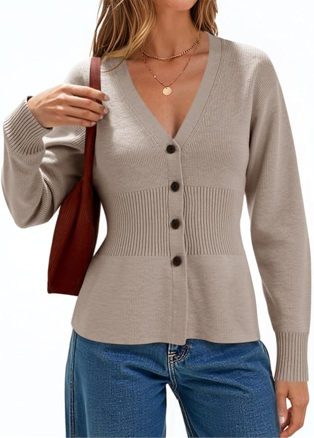 Cicy Bell Womens V Neck Cardigan Sweaters Long Sleeve Cinched Waist Knit Tops Dressy Casual Butto... | Amazon (US)