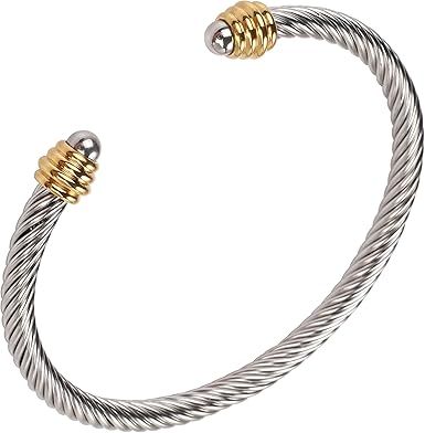 Dorriss Cable Cuff Bangle Bracelets for Women Stainless Steel Wire Twisted Bracelet Adjustable Mo... | Amazon (US)