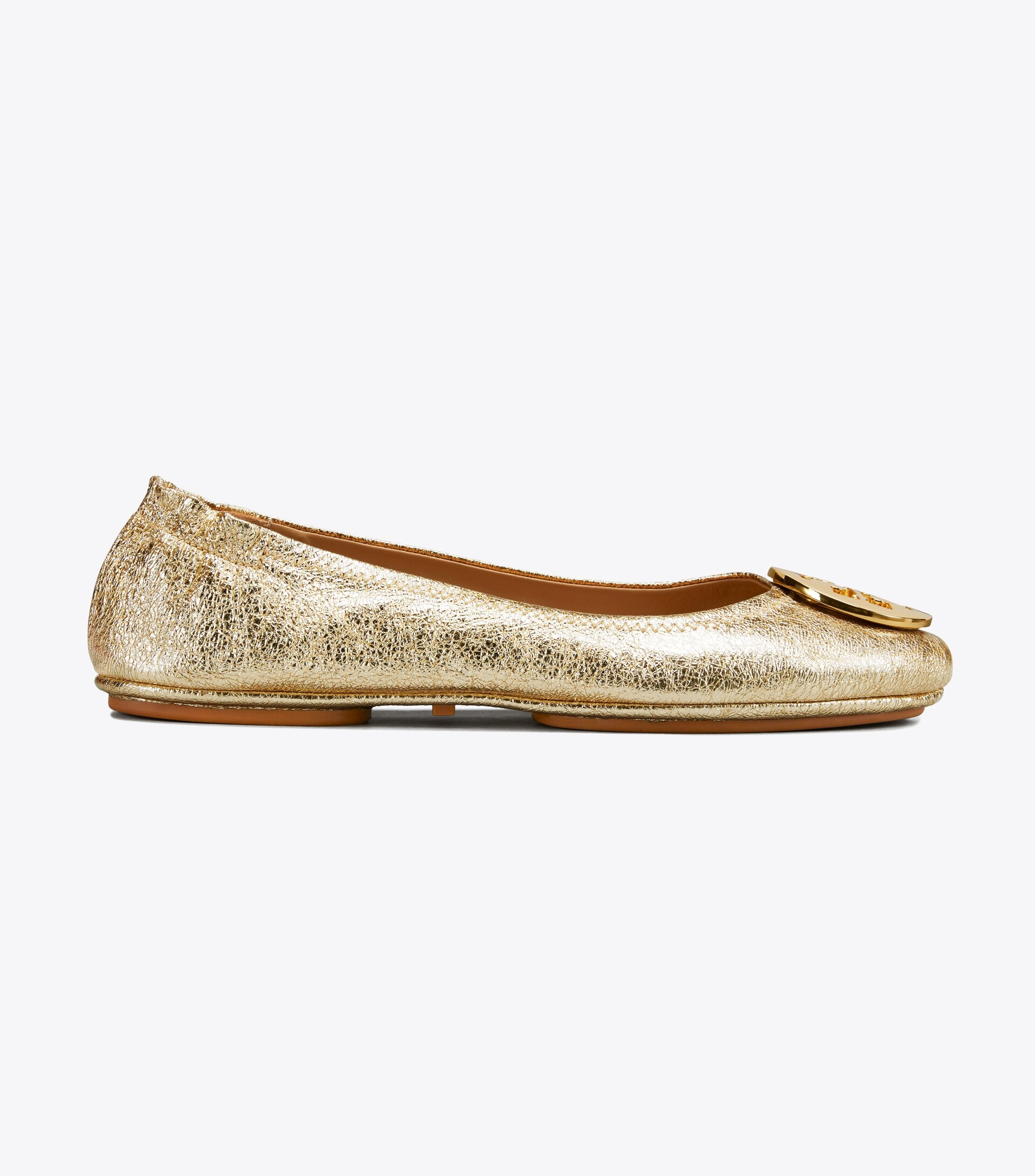Minnie Metal-Logo Travel Ballet Flat, Metallic Leather | Tory Burch (US)
