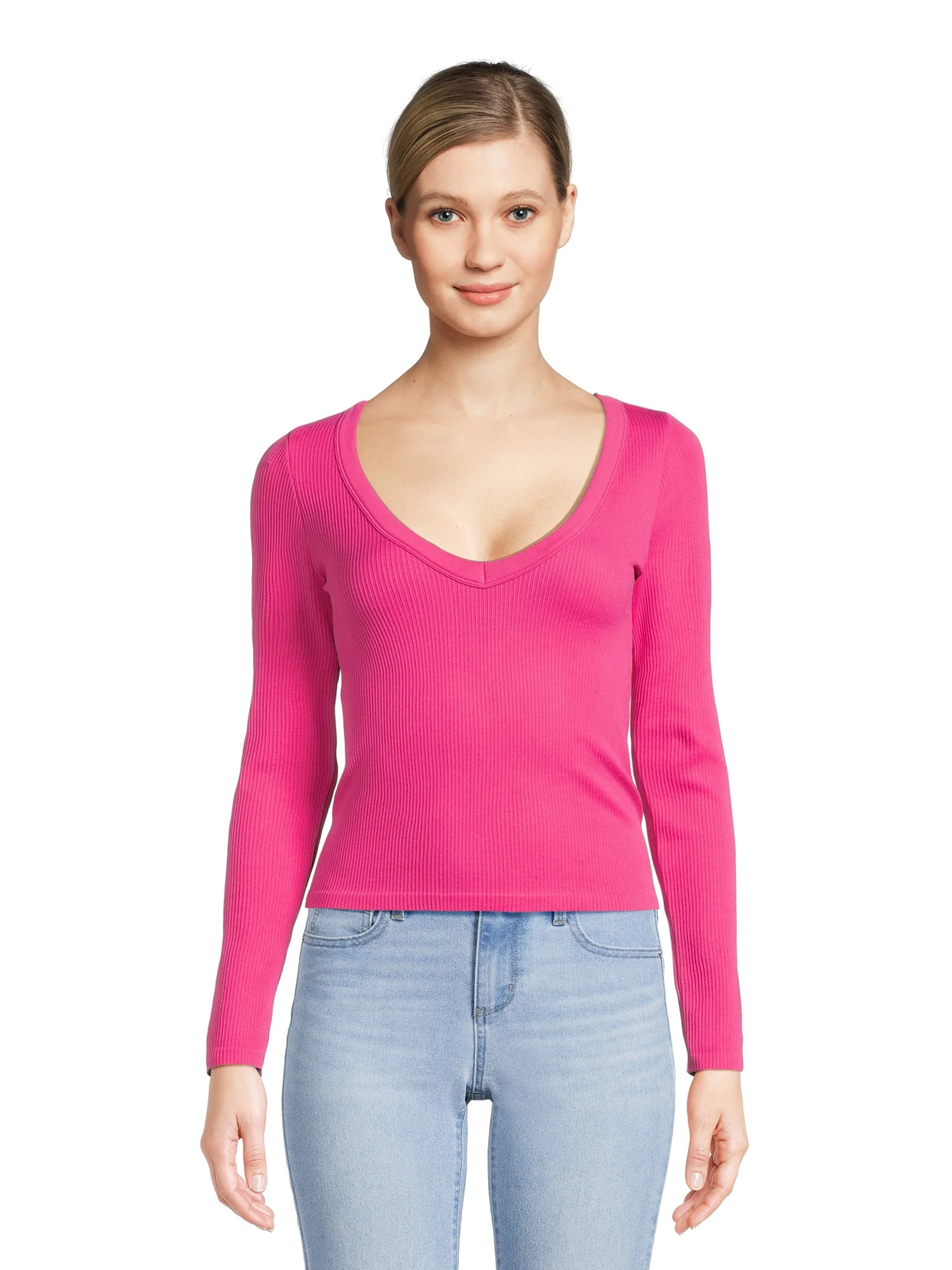 No Boundaries Juniors V-Neck Seamless Tee - Walmart.com | Walmart (US)