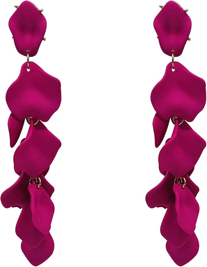 YUNXI Long Acrylic Petal Earring Long Resin Rose Flower Long Floral Tassel Petal Drop Dangle Earr... | Amazon (US)
