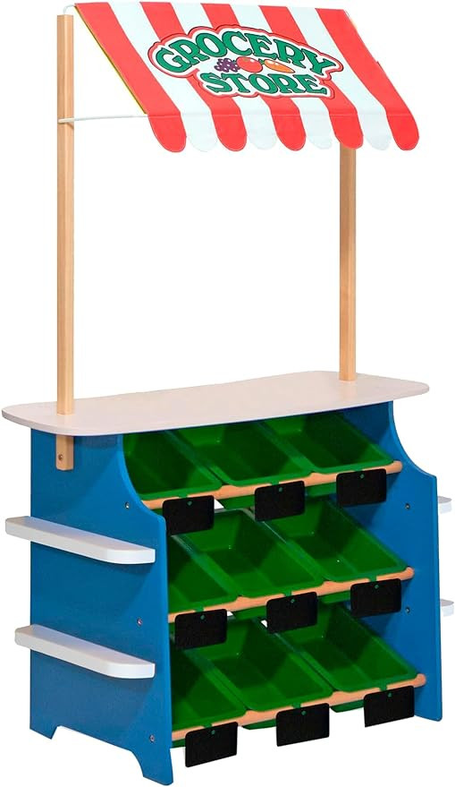 Melissa & Doug Wooden Grocery Store and Lemonade Stand - Reversible Awning, 9 Bins, Chalkboards | Amazon (US)