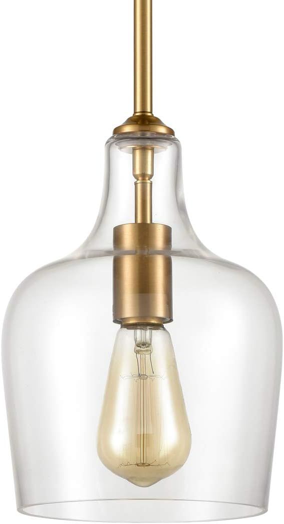 Modern Brass Glass Kitchen Pendant Lighting Rod-Hung Gold Pendant Light, 1-Light | Amazon (US)
