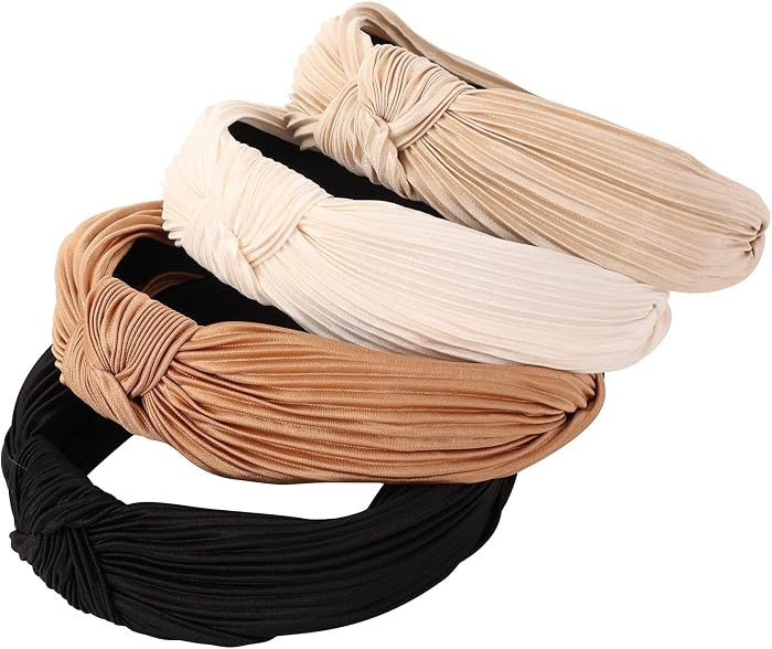4 Pack Knotted Wide Headbands for Women Girls Cute Head Wrap in Solid Color Non-slip Hair Accesso... | Amazon (US)