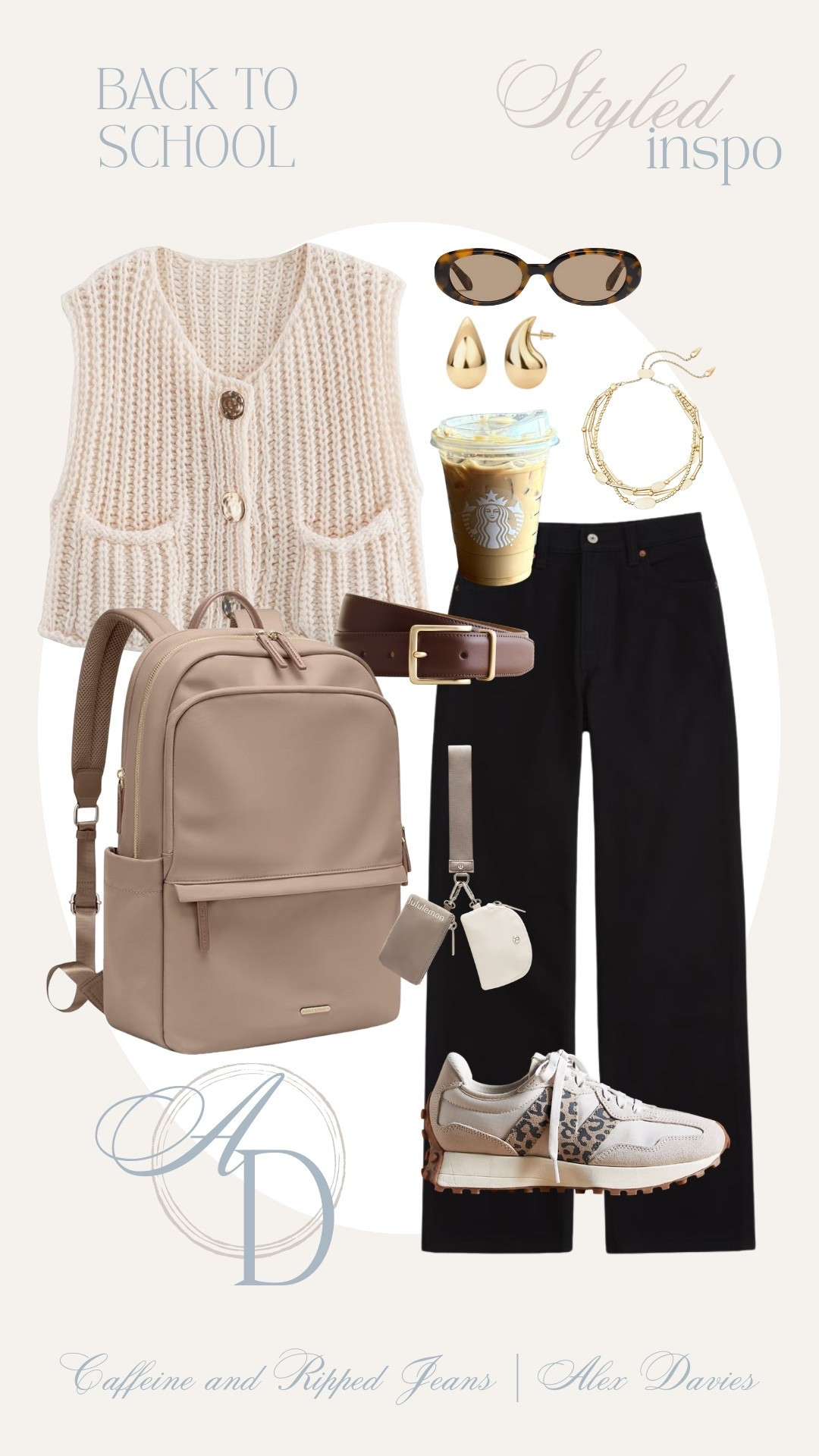 // back to school outfit inspo // back to school // chunky knit vest // backpack // leopard tennis shoes // skinny jeans // brown chunky belt // 90s outfit inspo // gold jewelry // key and wallet pouch // 

#LTKFindsUnder100 #LTKU #LTKStyleTip