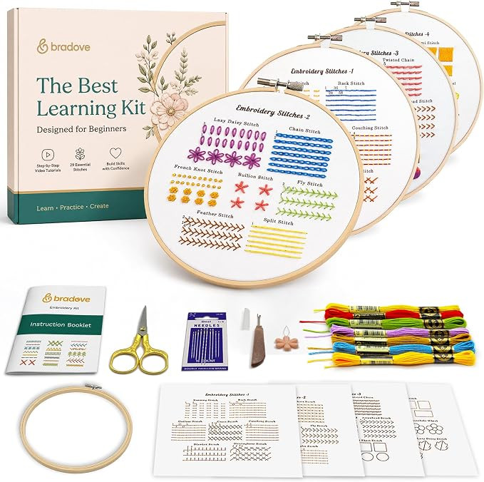 Bradove Classic Embroidery Learning Kit for Adults and Kids | Amazon (US)