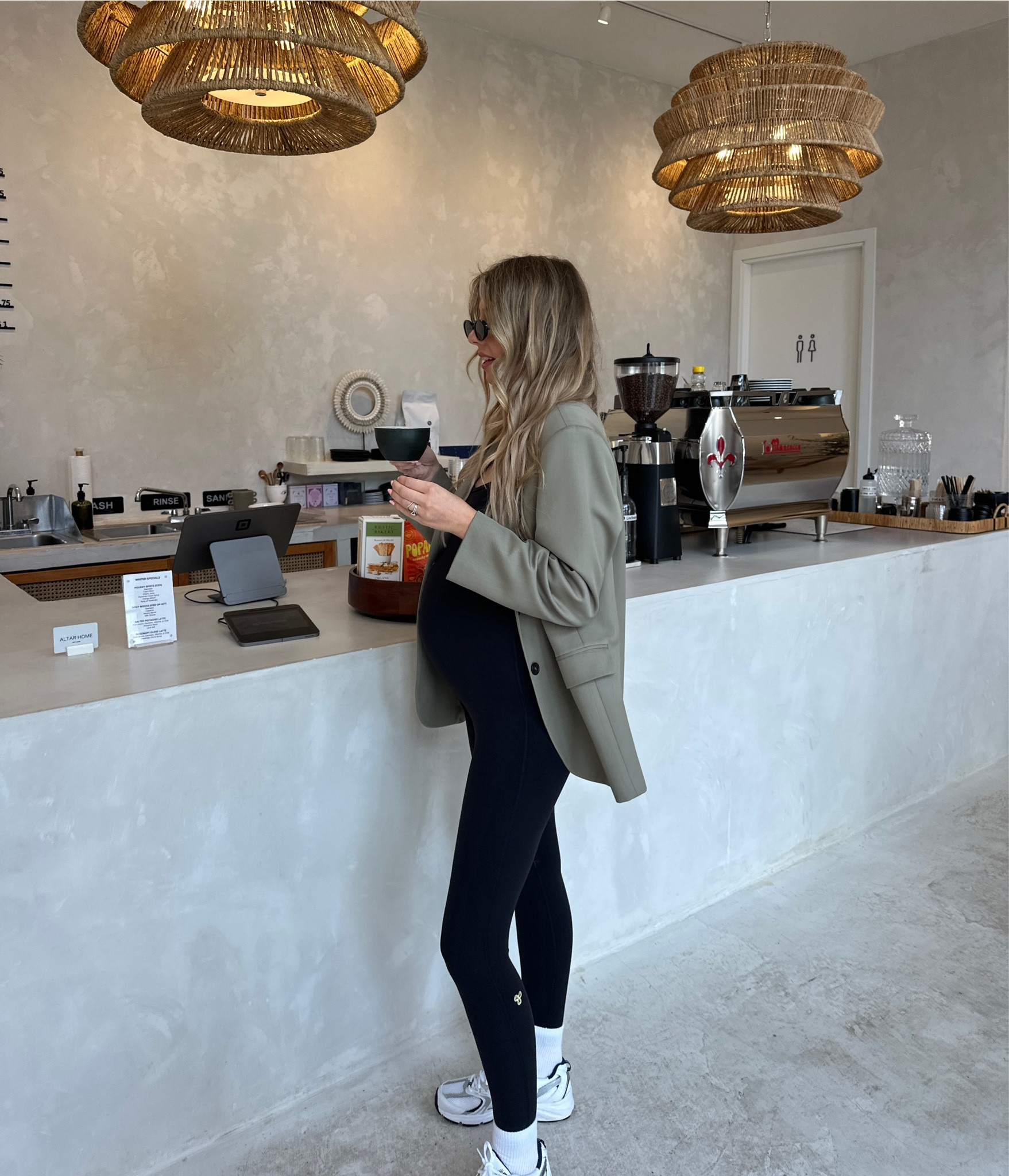 Pregnancy outfit, bump style, bump friendly, coffee shop outfit, oversized blazer, jumpsuit 

#LTKStyleTip #LTKBaby #LTKBump