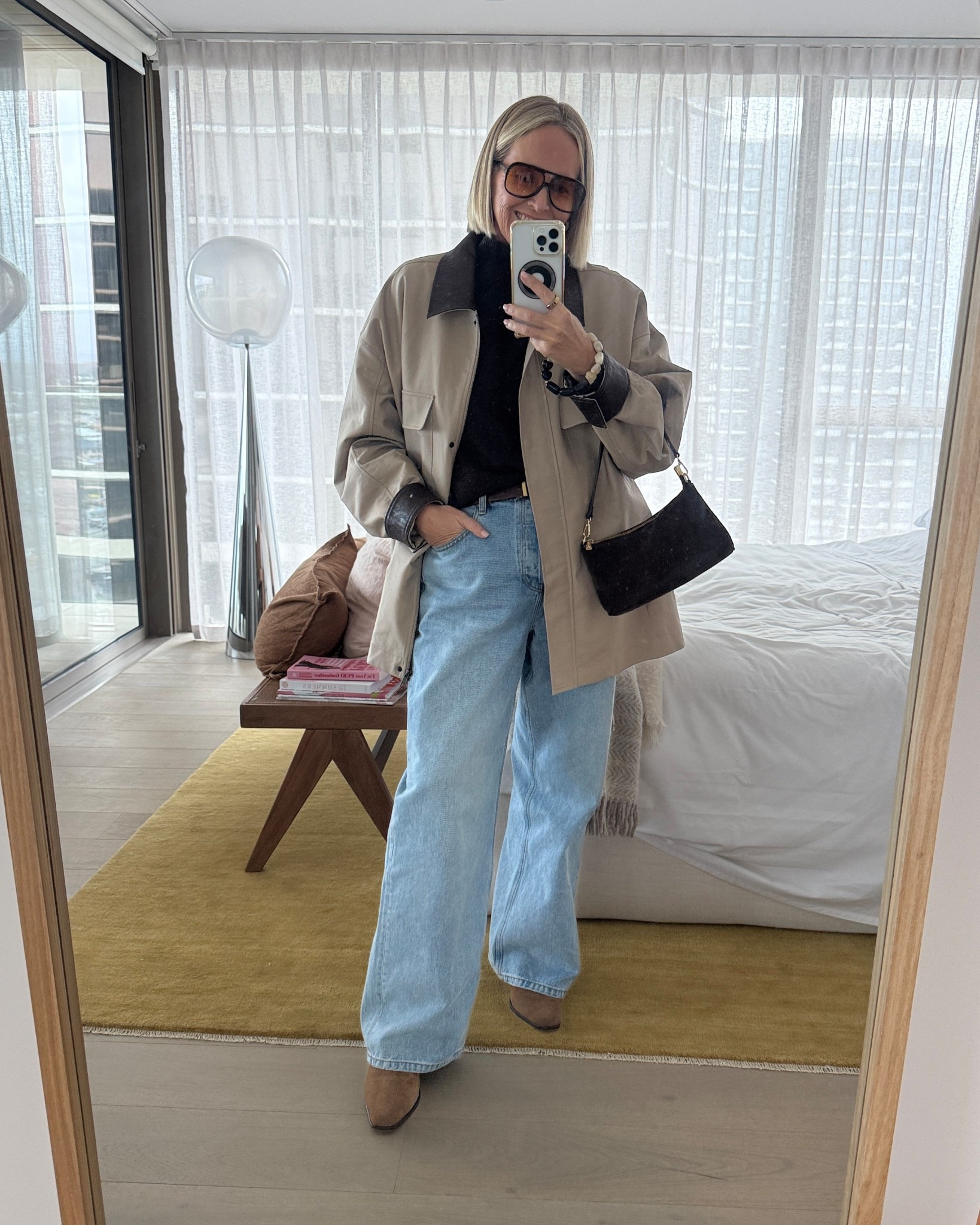 Jeans are size 30 - definitely size down in the Gisella Henne style as it’s a slouchy mid waist fit.

Jacket and knit are out of stock sorry. Hopefully Henne will bring back the barn jacket. I bought the 2XL as was last one left - I would have been best in M/L

(not linked)
Valley Eyewear Bang Bang sunnies 
FRANKIE4 Shadow boots

#LTKover50style #LTKmidsize #LTKaustralia