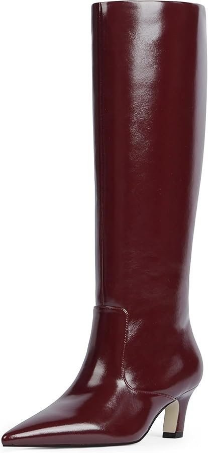 Easyfox Knee High Boots for Women Pointed Toe Kitten Low Heel Tall Boots Faux Leather Fall Long B... | Amazon (US)